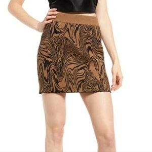 Good American NWT Swirl Intarsia Mini Skirt in Sepia Swirl